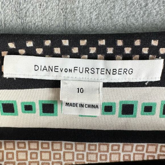 Diane Von Furstenberg Dress Womens 10 Black Striped 100% Silk Aztec Quiet Luxury - Picture 8 of 14